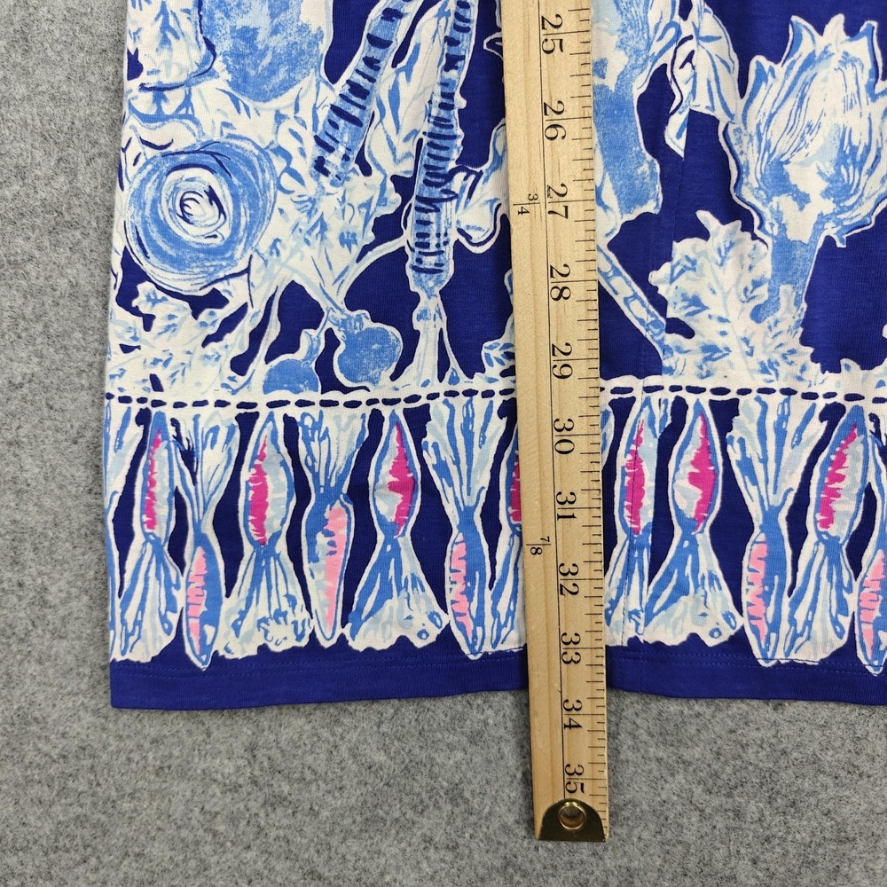 Lilly Pulitzer Dress Womens Small Blue Floral Jersey Ruffle Bell Sleeve Shift - Picture 7 of 9